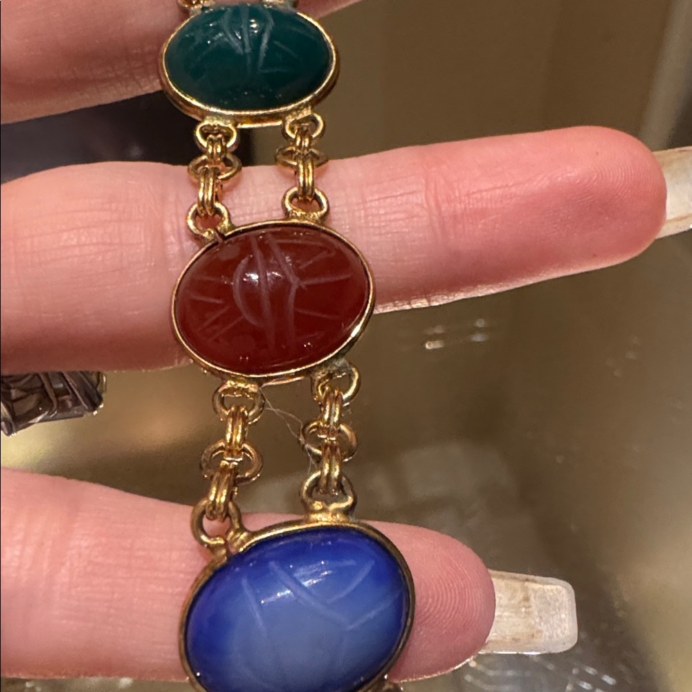 Vintage Coro 12K Gold Filled Multi-Stone Scarab Bracelet ✨ - Picture 8 of 10